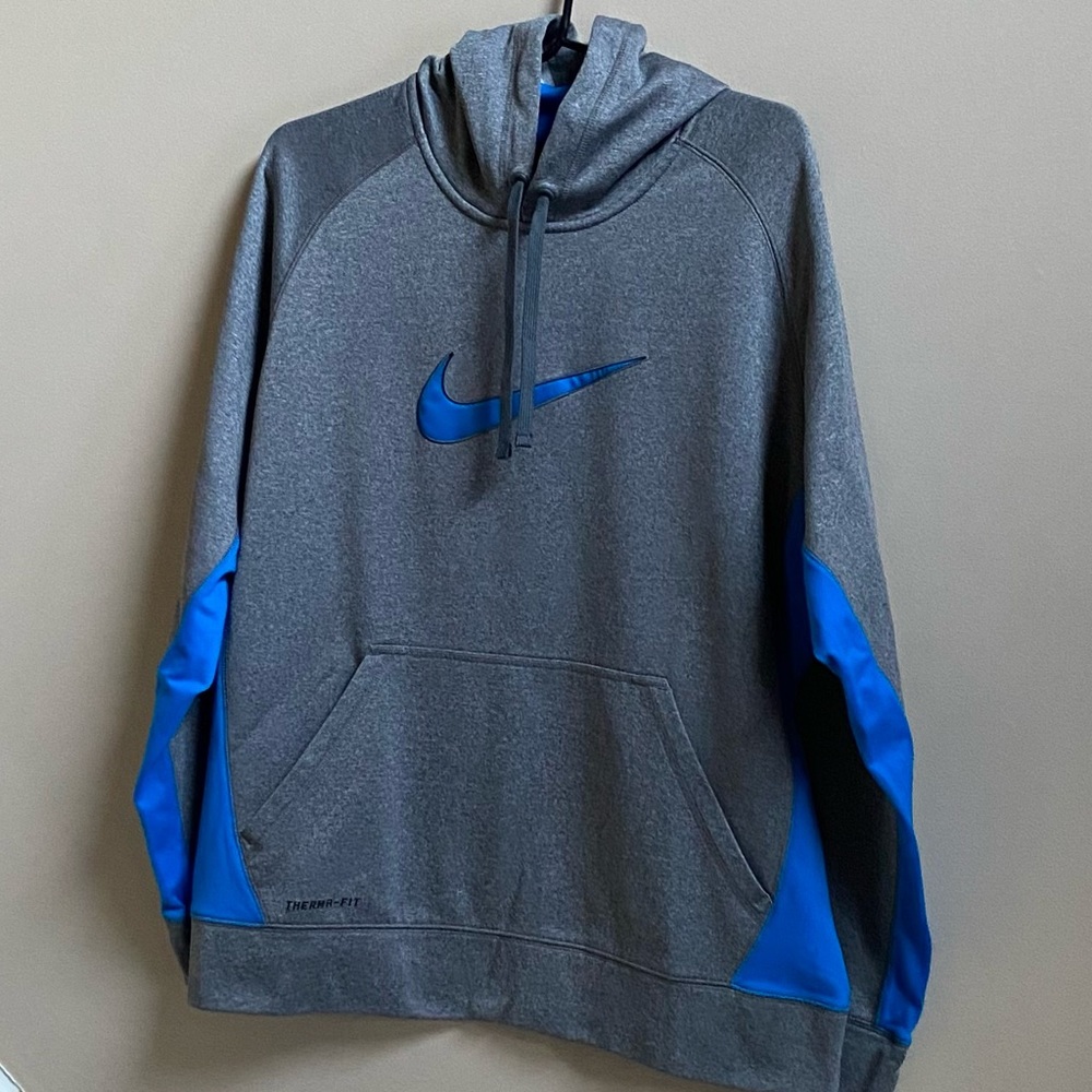 NIKE MENS THERMA- FIT PULLOVER HOODIE SWEATSHIRT/GRAY-BLUE/SIZE L/RN 56323